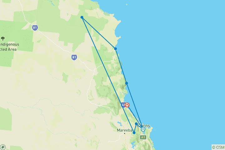 Carte du circuit Cape Tribulation et Cooktown Wanderer (Petits groupes, courts séjours)