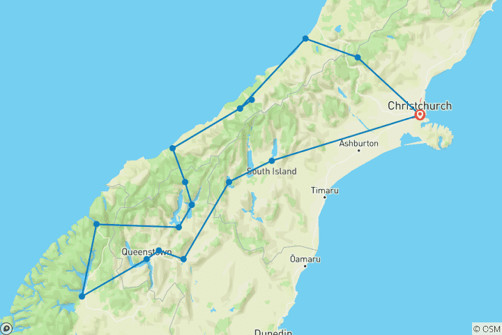 Carte du circuit La dérive australe de la Nouvelle-Zélande (en petits groupes)
