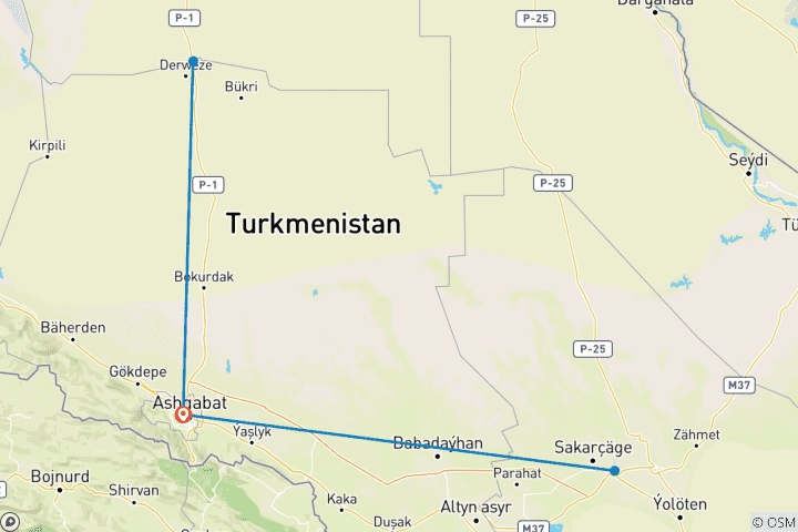Carte du circuit Visite de groupe au Turkménistan (partie du voyage au 5stan)