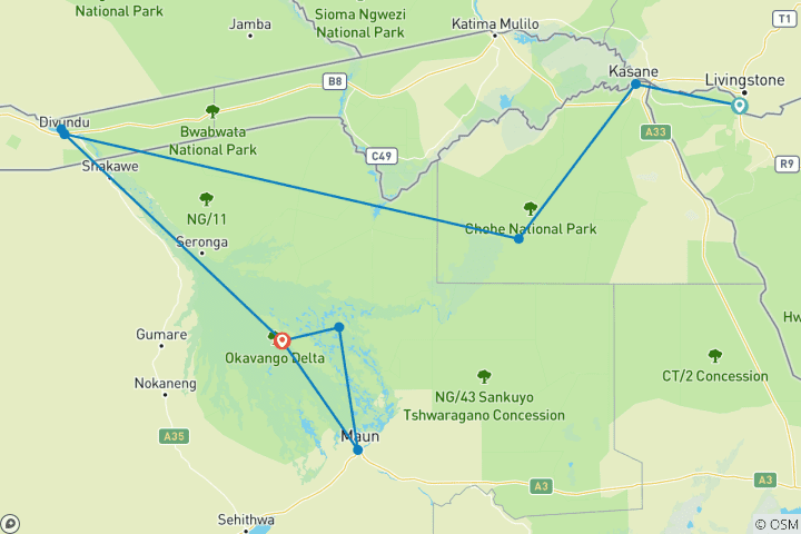 Karte von Simbabwe, Namibia, Botswana - im Herzen Afrikas