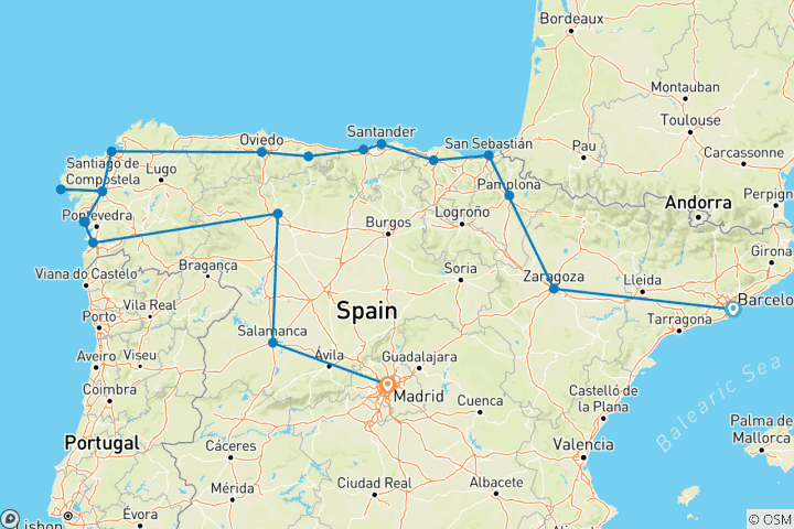 Map of 11-Day Barcelona & North of Spain