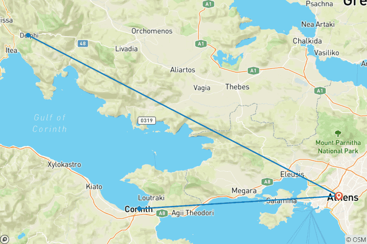 Map of 7 Days Athens, Delphi & Corinth Explorer