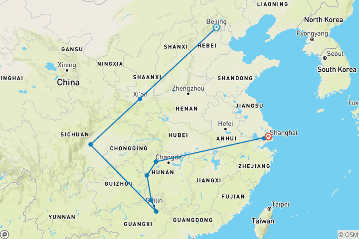 Karte von Chengdu - 17 Tage Erlebnisreise