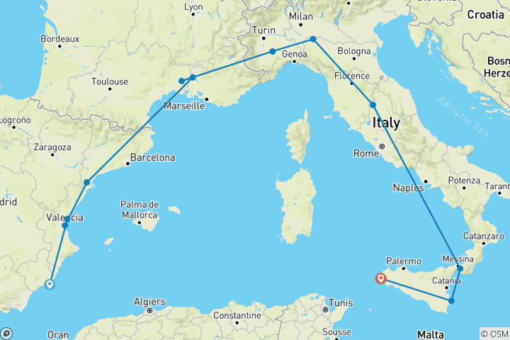 Karte von Hannibal gegen Rom Historische Tour