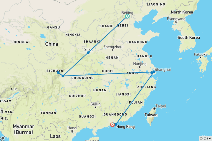 Karte von Hauptsache China inkl. Hong Kong