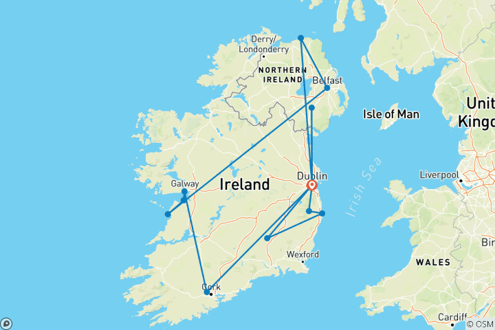 Carte du circuit 9 jours Dublin, Kilkenny et l'ancien Est de l'Irlande