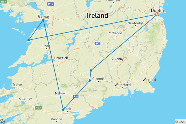 Carte du circuit L'Irlande en 5 jours : Dublin, les falaises de Moher et les châteaux