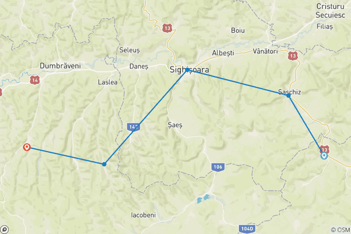 Karte von Rumänien - die Via Transilvanica erwandern (8 Tage)