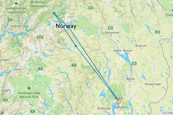 Kaart van Langlaufweek op de Valdres Trail (6 dagen)