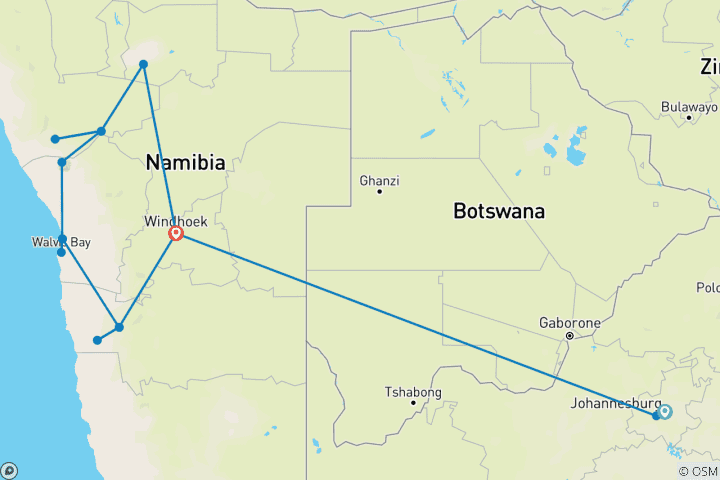 Mapa de Namibia: una tierra de contrastes con Johannesburgo