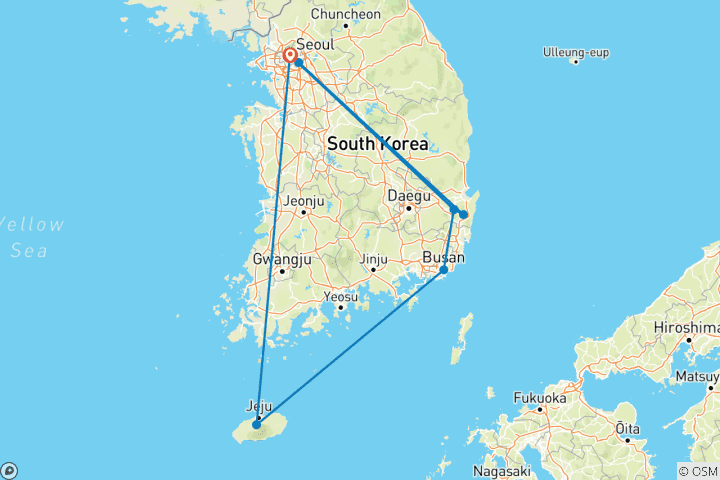 Karte von Entdecken Sie Südkorea mit Jeju
