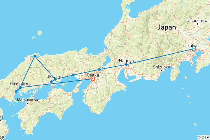 Mapa de El majestuoso Japón con Osaka