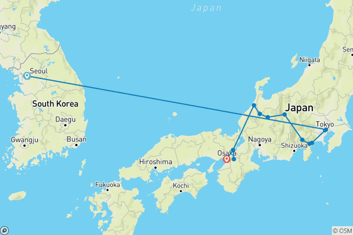 Mapa de Imágenes de Japón con Osaka y Seúl