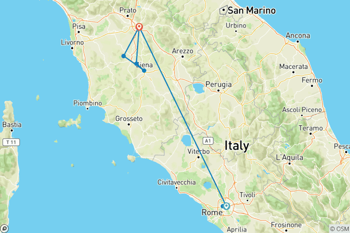 Carte du circuit Les incontournables de Rome et Florence