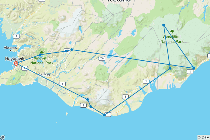 Map of Iceland: Glaciers, Ice Caves, and Legendary South Coast – 3 DAYS/2 NIGHTS