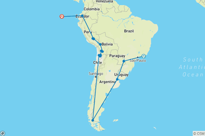 Karte von Große Südamerika Rundreise mit Galápagos