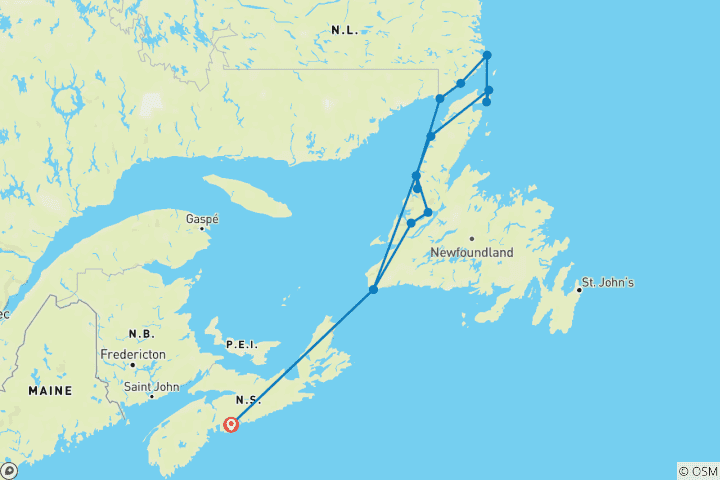 Map of Newfoundland & Labrador to Battle Harbour - 10 days