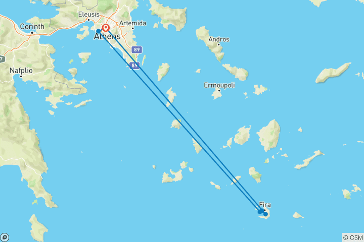 Kaart van Reis naar Athene en Santorini – 6 dagen