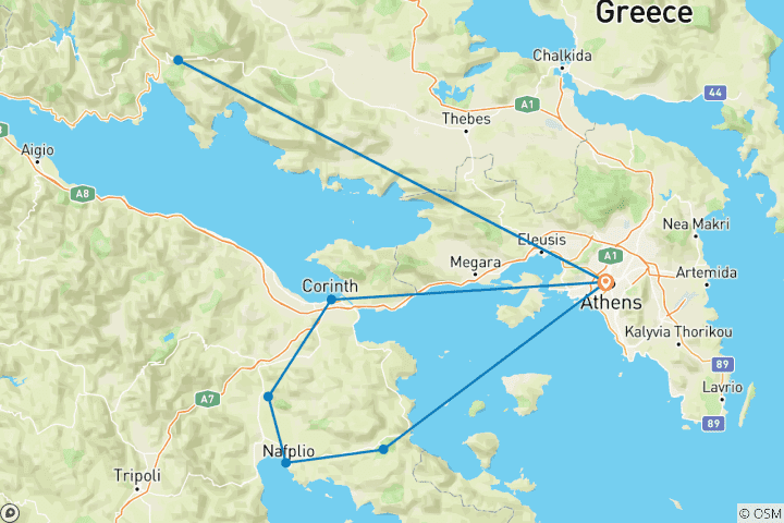 Karte von Entdeckungsreise nach Athen, Argolis und Delphi – 5 Tage