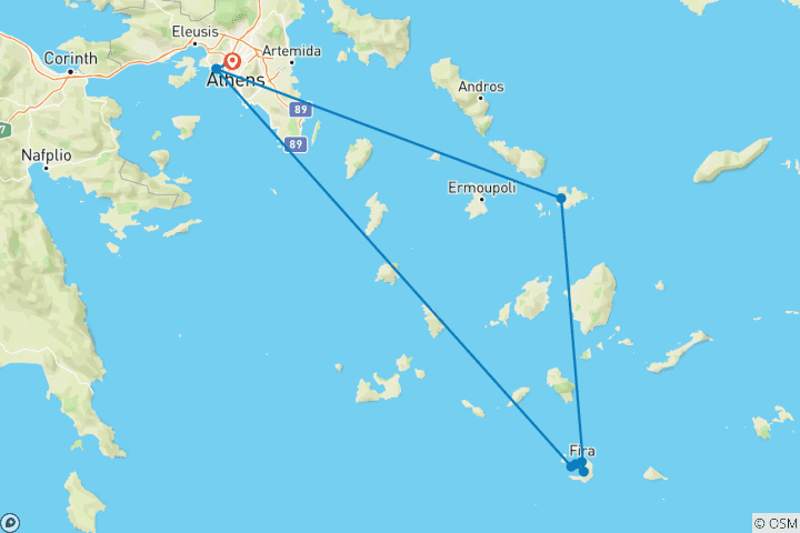 Kaart van Reis naar Athene, Mykonos en Santorini – 8 dagen