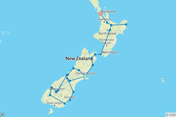 Carte du circuit Le meilleur de la Nouvelle-Zélande (catégorie supérieure) - 14 jours