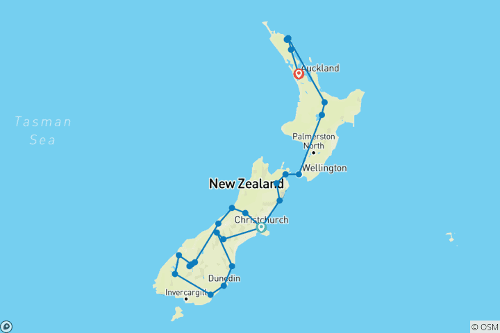 Mapa de Gran Descubrimiento de Nueva Zelanda (Superior) - 16 días
