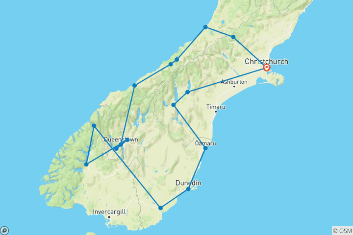 Map of New Zealand South Island Discovery (Superior) - 10 days
