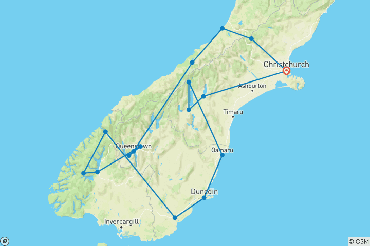 Carte du circuit Escapade en solo dans l'île du Sud - 11 jours