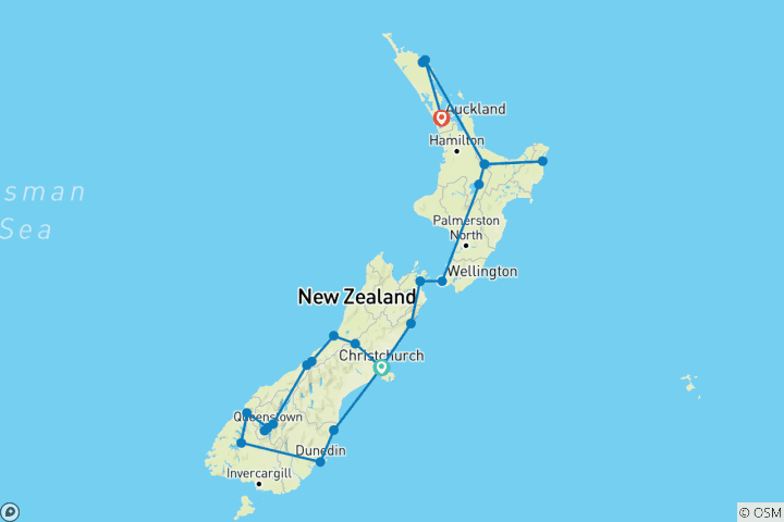 Carte du circuit Circuit festif en Nouvelle-Zélande (catégorie Supérieure) - 17 jours