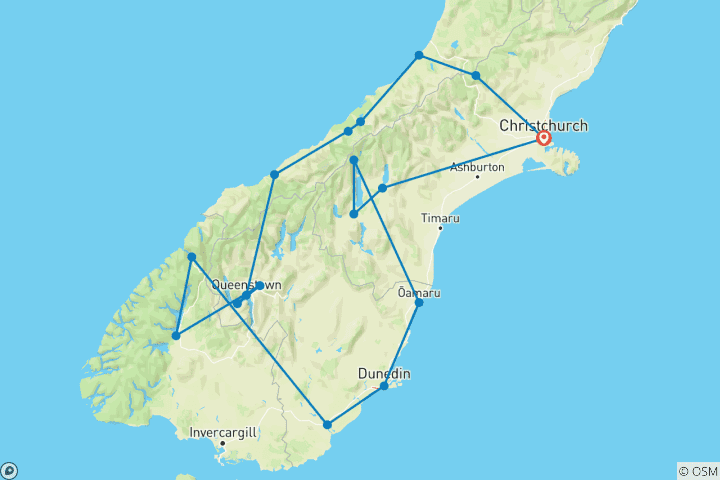 Map of New Zealand South Island Discovery - 10 days