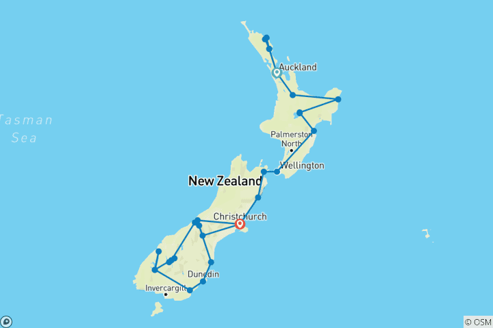 Carte du circuit Le meilleur de la Nouvelle-Zélande (catégorie supérieure) - 19 jours