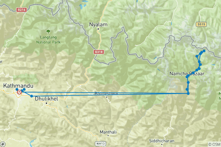 Carte du circuit Trek au camp de base de l'Everest - 15 jours