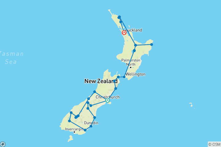 Karte von Eine festliche Reise durch Neuseeland – 17 Tage