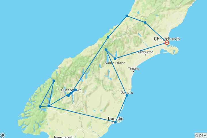 Mapa de Escapada en solitario por la Isla Sur (Superior) - 11 días