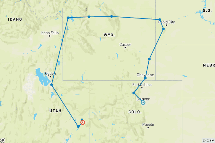 Kaart van Van Denver naar Moab – 9 dagen