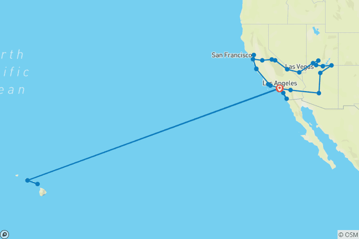 Carte du circuit Circuit de Los Angeles à Honolulu – 20 jours