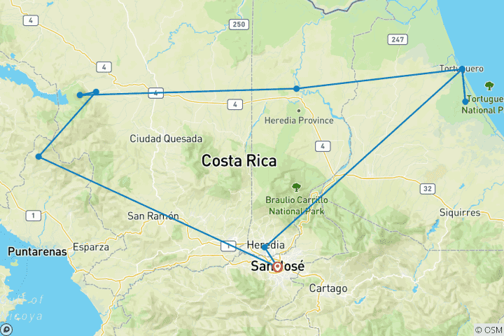 Map of Costa Rica Nature Adventure (End San Jose) (10 destinations)
