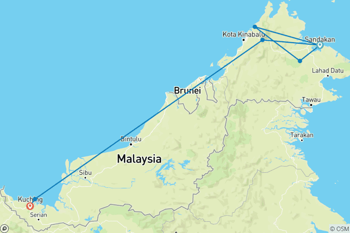 Mapa de Encuentros con la naturaleza de Borneo - Grupo reducido (Grupos reducidos, con Kuching)