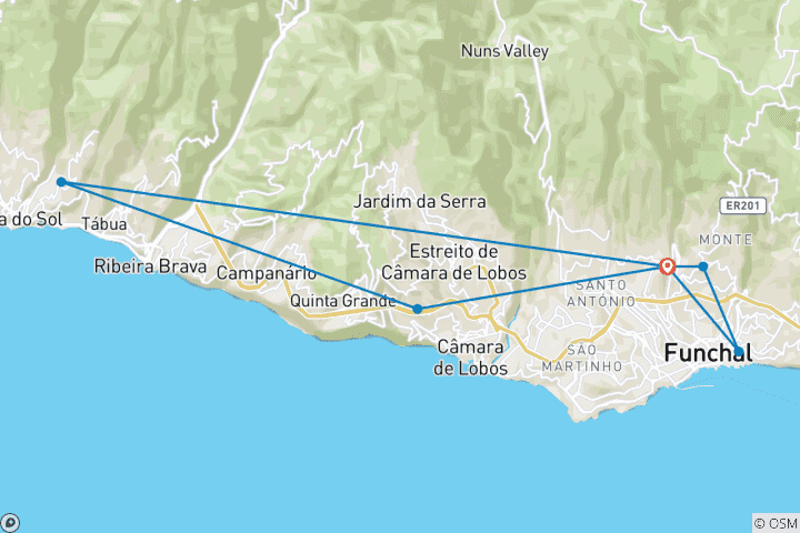 Carte du circuit Escapade sur l'île de Madère - Petit groupe (petits groupes)