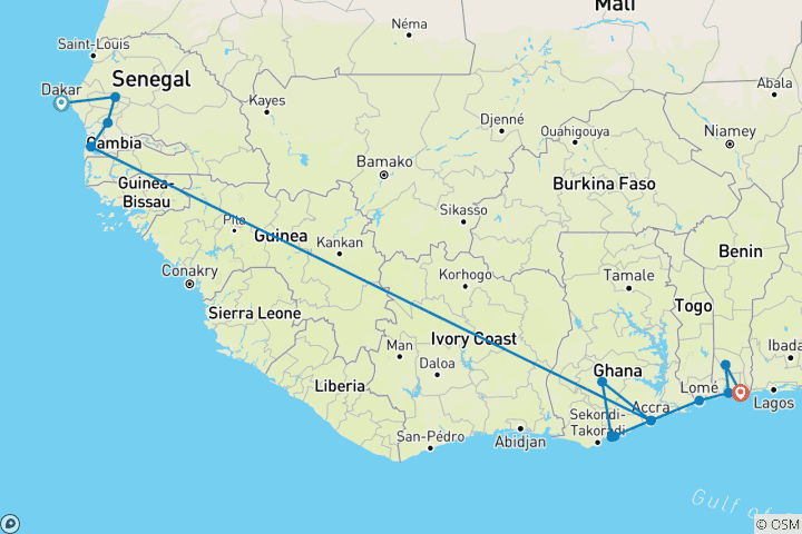 Carte du circuit Circuit « Foi et patrimoine » en Afrique de l'Ouest – 14 jours