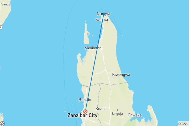 Mapa de Aventura en Zanzíbar: delfines, playas y vida isleña