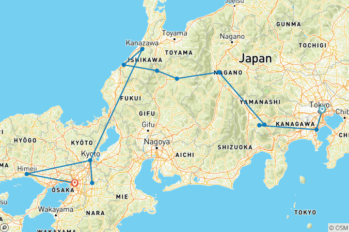 Karte von Japanische Symphonie - Kultur, Kontraste, Kostbarkeiten (nur Landprogramm)