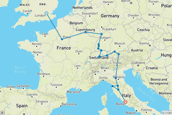 Carte du circuit Le meilleur de l'Europe occidentale - 10 jours