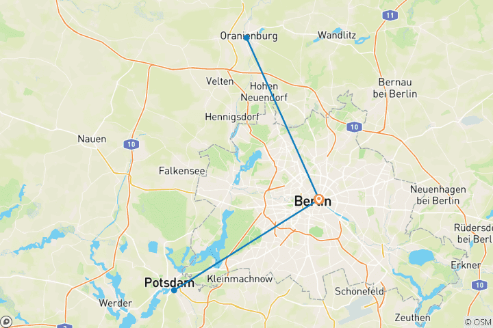 Carte du circuit 5 jours à Berlin : découvrez Potsdam et Sachsenhausen en compagnie de guides spécialisés