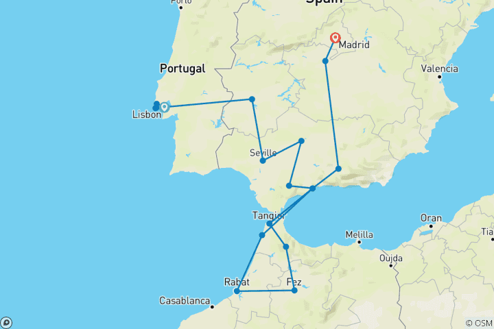 Mapa de Desde Lisboa: 13 días por Andalucía y Marruecos