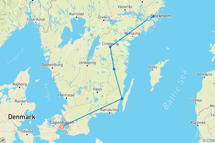 Carte du circuit Voyager dans le respect de l'environnement : les incontournables de la Suède en train (8 jours)