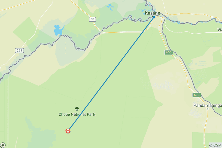 Mapa de Aventura de 2 días en Chobe en el Elephant Valley Lodge