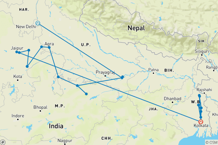 Map of Jewels of North India & Luxury Lower Ganges River Cruise