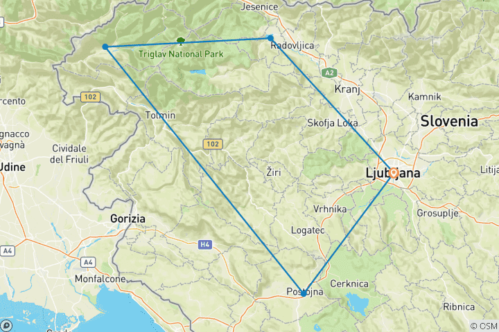 Map of Emerald Slovenia EV Road Trip: Alpine & Valley Adventure