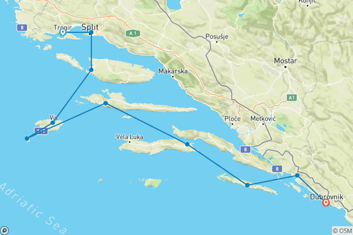 Mapa de Crucero de ida de Split/Trogir a Dubrovnik, K260 MS My Way 2026